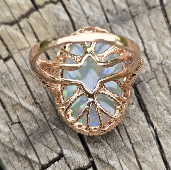 OPAL DIAMOND RING SOLID 14K ROSE GOLD - Picture 12 of 16